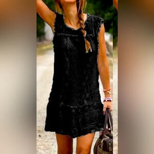 New Women's Casual Lace Sleeveless Beach Short Dress Tassel Mini Dress Sz S